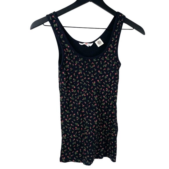 Levi's Tops - Levis Tank Top Women's Black Sz XS Ditzy Floral Rosebud Ribbed Cottage Core